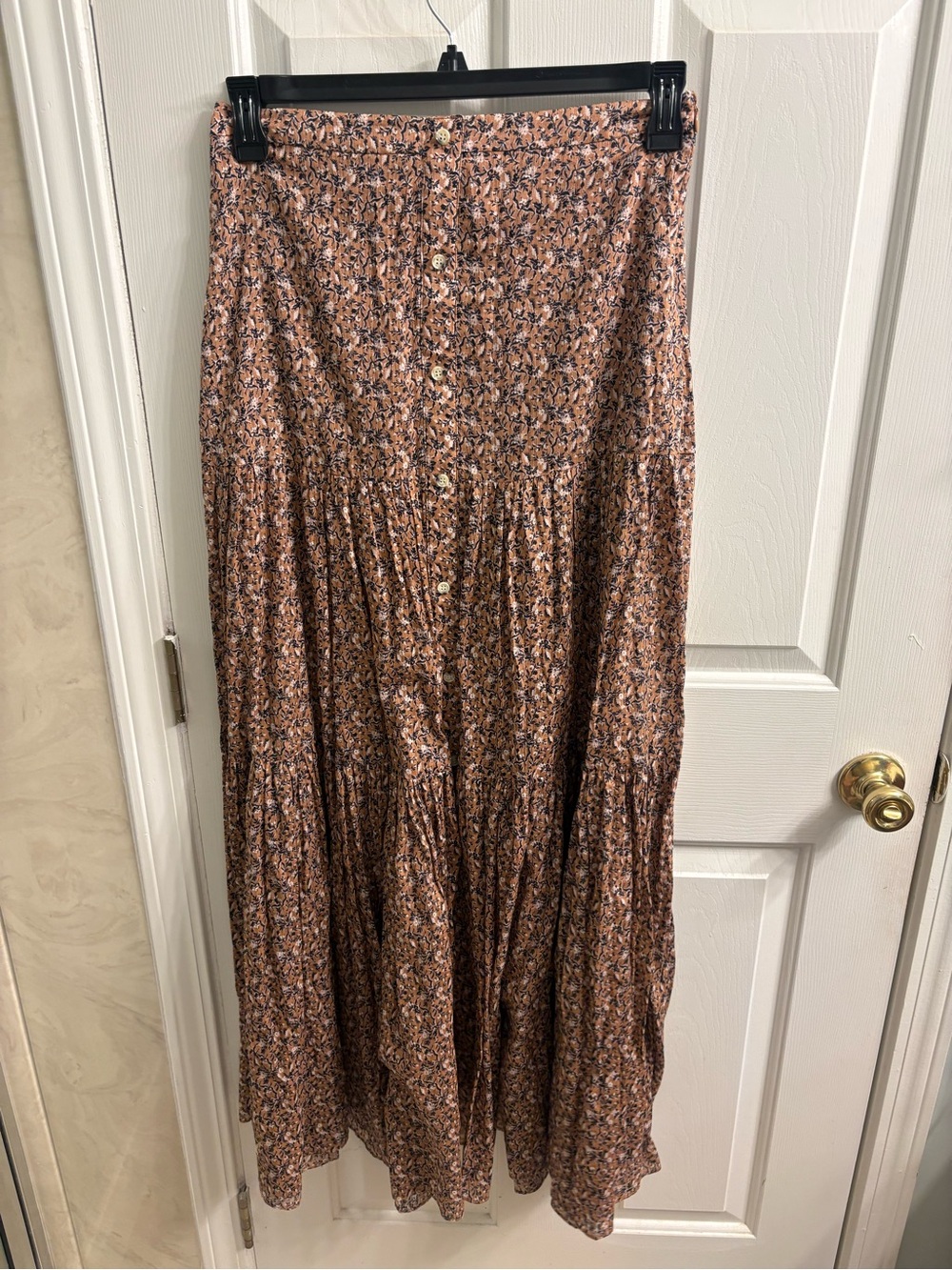 Veronica Beard Rust Floral Tiered Button-Front Maxi Skirt